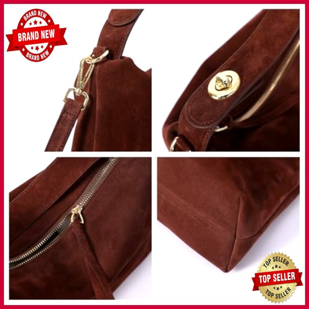 Premium Suede Leather Hobo Bag Crossbody Tote Adjustable Strap - Picture 4 of 6